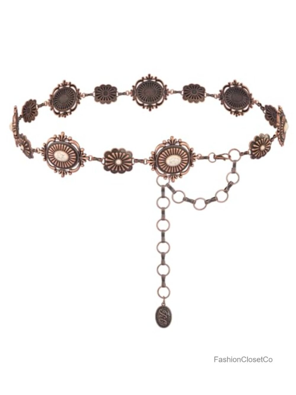 Turquoise Western Concho Chain Belt Metal Link Adjustable Boho Waist
